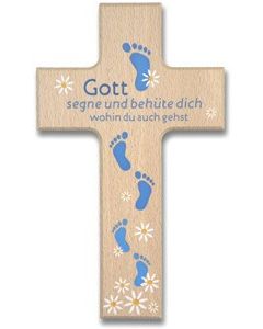 Holzkreuz "Gott segne dich" blau