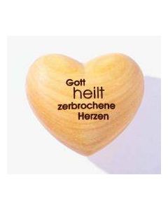 Handschmeichler Holzherz  "Gott heilt zerbrochene Herzen"