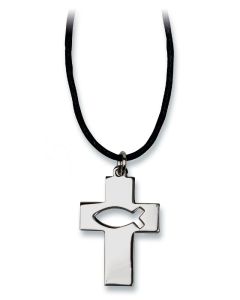 Halskette mit Anhänger "Kreuz/Ichthys"