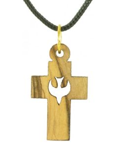 Holzkette: Kreuz mit Taube