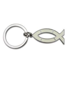 Schlüsselanhänger "Ichthys" weiß - silber