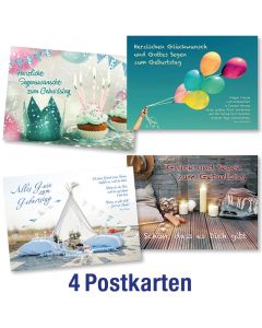 Postkartenserie: Geburtstag - gemischte Motive 4 Stk.