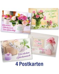 Postkartenserie: Geburtstag - gemischte Blumenmotive 4 Stk.