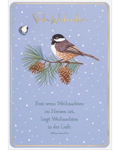 Faltkarte "Frohe Weihnachten"/Meise auf Zweig - Strassstein