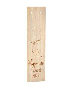 Holzlesezeichen 'Happiness is a good book'