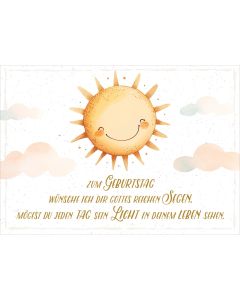 Postkarte 'Zum Geburtstag wünsche ich dir Gottes reichen Segen.'     Motiv: Sonne